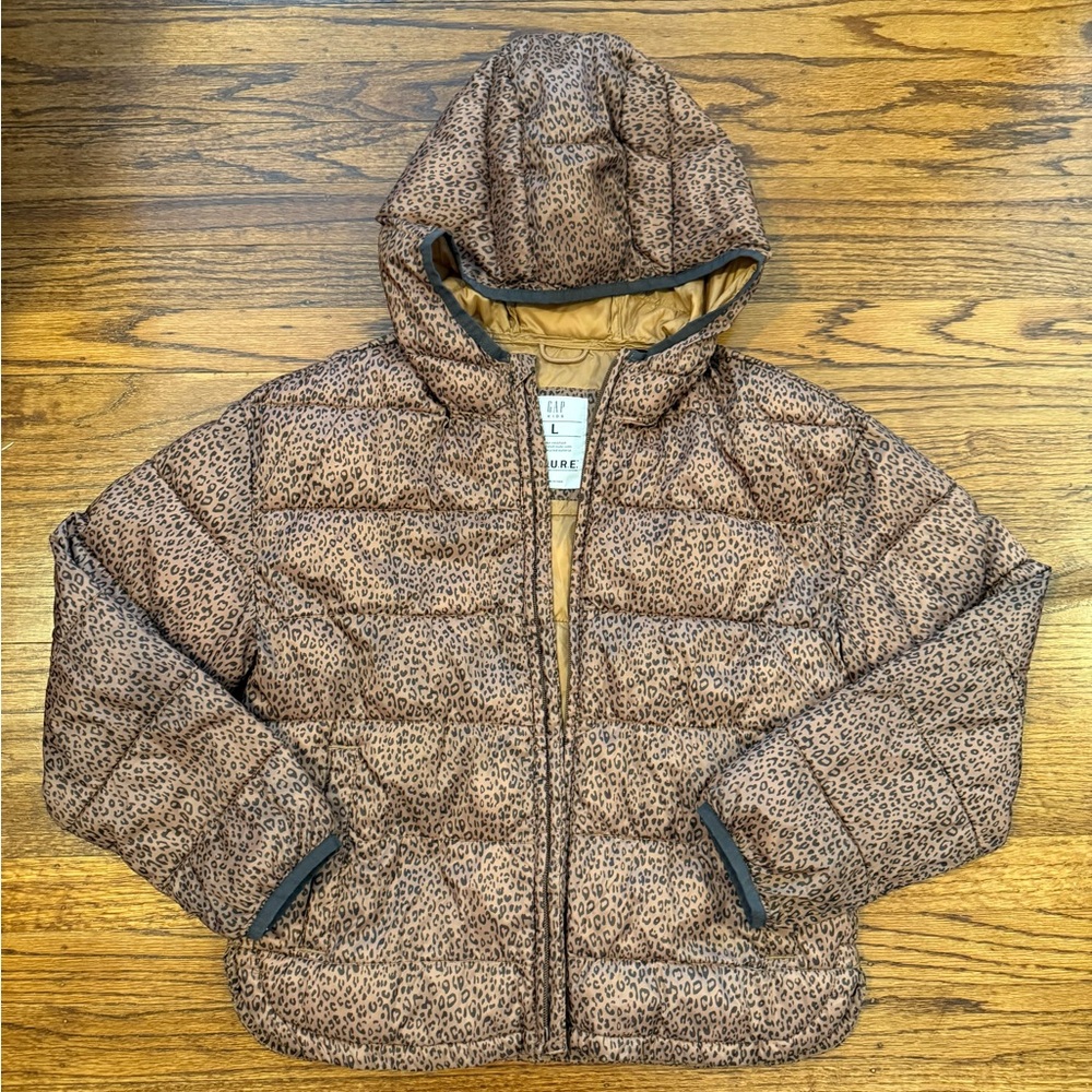 GAP Kids Brown Leopard Puffer Jacket